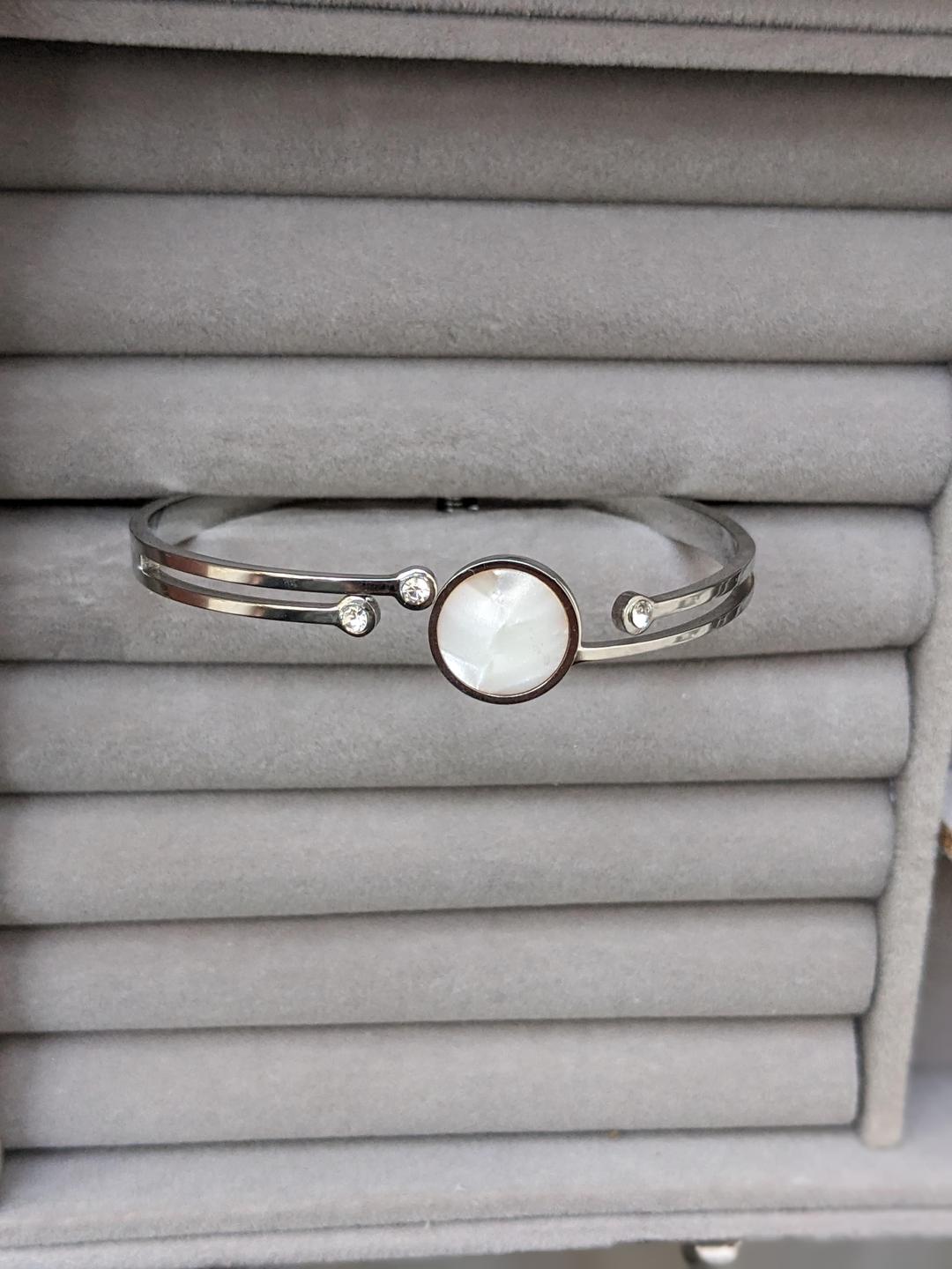 1 Pc Silver Plated Rhinestone Kara Bangle