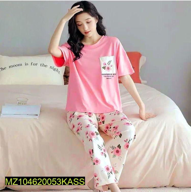 2 Pcs Women's Stitched Cotton Jersey Printed Night Suit