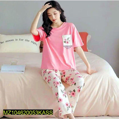 2 Pcs Women's Stitched Cotton Jersey Printed Night Suit