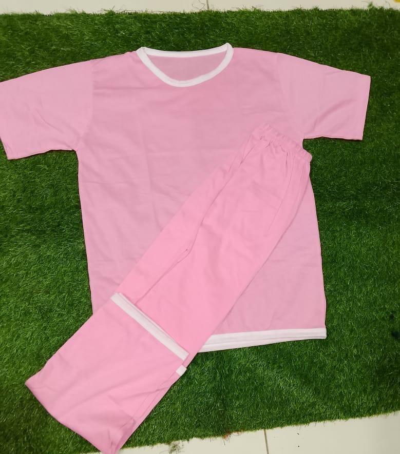 Comfortable Cotton Jersey Night Suit - 2 Pcs Set in Pink