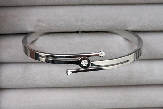 1 Pc Silver Plated Rhinestone Kara Bangle